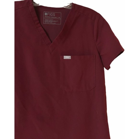 Figs Catarina Women's Burgundy Scrub Top Technical Collection Size XS - Picture 2 of 6
